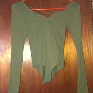 Adorable cross back olive green bodysuit